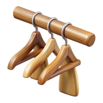 dramatic vintage Wooden Hangers on Rail Isolated Transparent Background genuine png