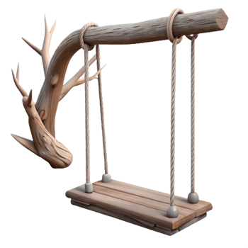 dramatic minimalist Wooden Swing Hanging From Tree Branch Transparent png