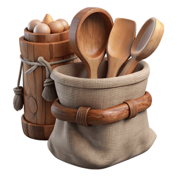 stunning modern Wooden Utensils Set with Cloth Bag Isolated exclusive png