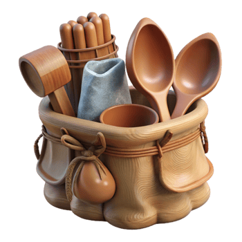 magnificent modern Wooden Utensils Set with Cloth Bag Isolated original png