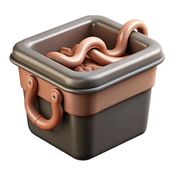 stunning traditional Worm Composting Bin with Red Worms Isolated on White exclusive png
