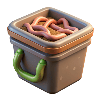 extraordinary artistic Worm Composting Bin with Red Worms Isolated on White detailed png