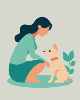 Mothers Day Artwork of Mother and Child Playing Gently with a Puppy vector