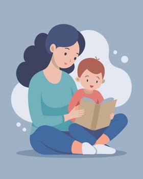 Happy Mothers Day Illustration Mother Narrating A Story To Her Toddler In A Serene Environment vector
