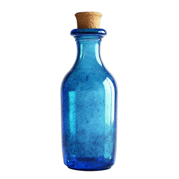 blue glass bottle with cork on transparent background png