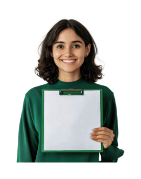 Young hispanic female holding blank clipboard and smiling png