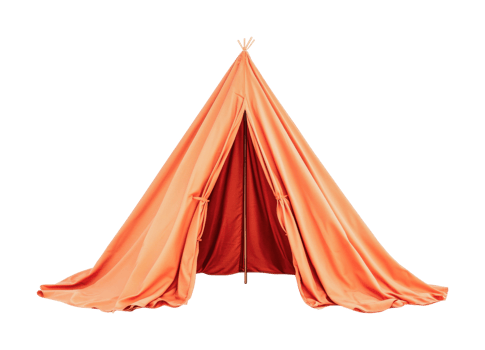 Orange fabric tent with open front on white background png