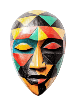 Colorful geometric african tribal mask with vibrant patterns png