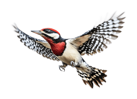 Vibrant red-crowned woodpecker in flight with open wings displaying unique plumage png