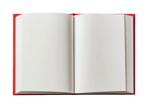 Open blank book with red cover lying flat on a white background png
