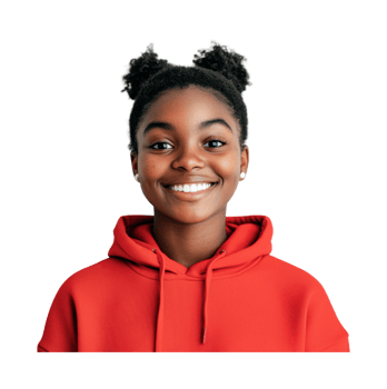 Smiling african female teen in red hoodie png