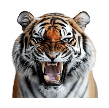 Fierce bengal tiger roaring with sharp teeth and intense gaze png