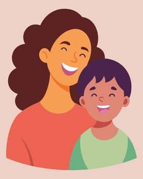 Happy Mothers Day Illustration of Mother and Child Radiating a Joyful Smile in Contemporary Space vector