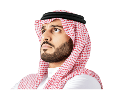 Thoughtful young arab male in traditional attire with keffiyeh and agal png