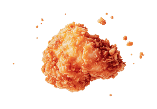 Crispy fried chicken piece with golden-brown texture and crumbs png