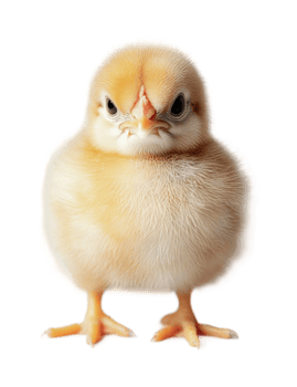Fluffy yellow chick with downy feathers and cute expression png