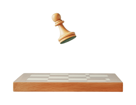 Floating chess pawn above wooden chessboard png