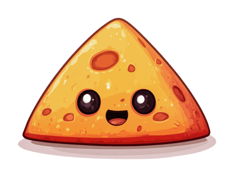Cute smiling nacho chip with cartoon eyes and happy expression png
