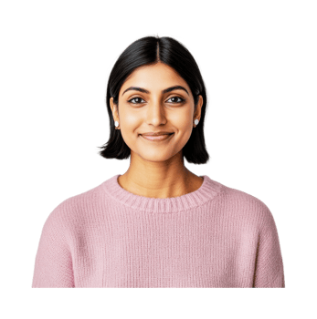 Smiling young asian female in pink sweater png
