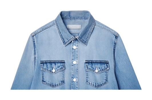 Classic light blue denim shirt with pockets and white buttons png