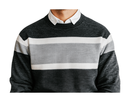 Male caucasian adult wearing striped sweater and white collar shirt png