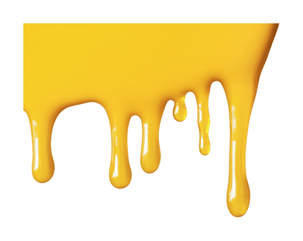 Vibrant yellow paint drips against black background png