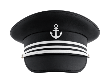 Nautical captain's hat with anchor emblem and striped band design png