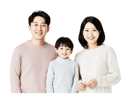 Asian family portrait with smiling parents and child in cozy sweaters png