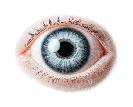 Detailed close-up of a blue human eye with long eyelashes png