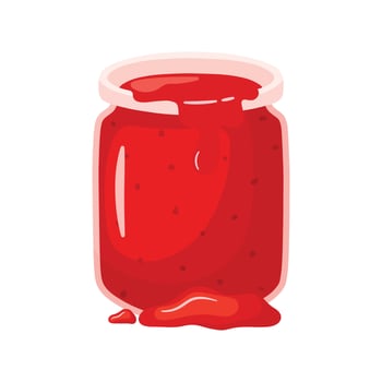 Strawberry jam in an opened jar drawing cute cartoon illustration vector