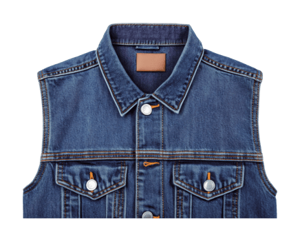 Sleeveless blue denim vest with copper stitching and silver buttons png