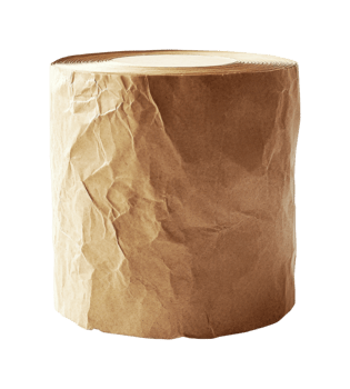 Large brown paper roll with wrinkled texture on black background png