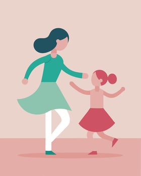 Happy Mothers Day Illustration Mother And Daughter Twirling Playfully In Modern Setting vector