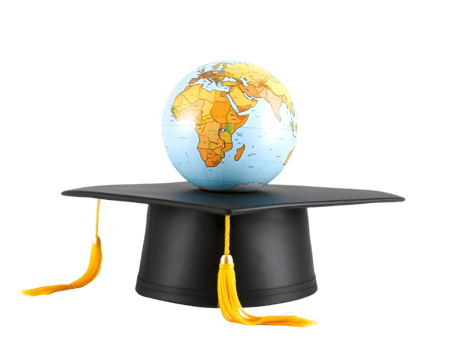 Graduation cap and globe isolated on transparent background png