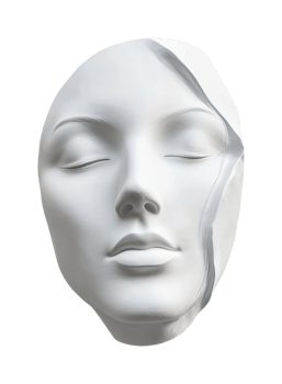 White ceramic female face sculpture with delicate intricate crack pattern png
