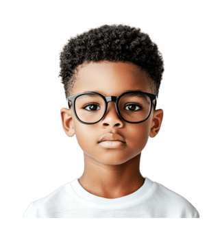 Portrait of young african male child with glasses on white background png