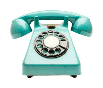 Vintage turquoise rotary dial telephone with retro design png