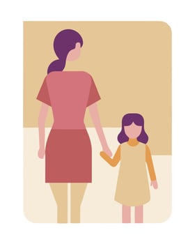 Happy Mothers Day Illustration Mother Guiding Daughter Hand As They Explore Outdoors vector