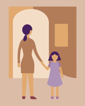Happy Mothers Day Illustration Mother Holding Daughter Hand As They Explore Outdoors vector