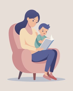 Happy Mothers Day Illustration Mother Narrating To Her Baby In Comfortable Armchair vector