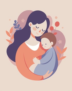 Happy Mothers Day Illustration Mother Singing Lullaby To Her Baby In Calm Setting vector