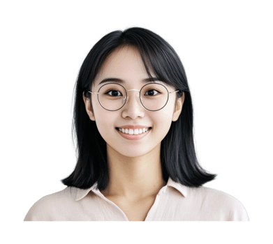 Young asian female smiling with glasses isolated on white background png