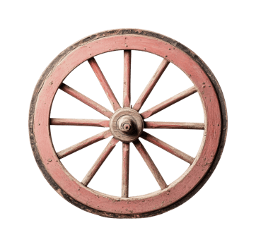 Vintage wooden wagon wheel with pink accents and black background png