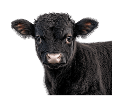 Adorable black calf with fluffy ears facing forward png