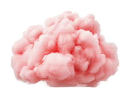 Soft pink cotton candy cloud fluffy sugary dessert on white background png