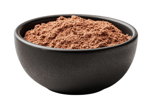 Bowl of fine cocoa powder isolated on black background png