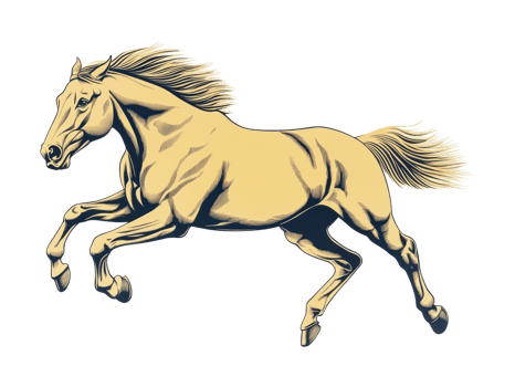 Dynamic illustration of a galloping horse in motion with flowing mane and tail png