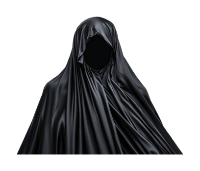Mysterious figure shrouded in black silk cloak with hidden face png