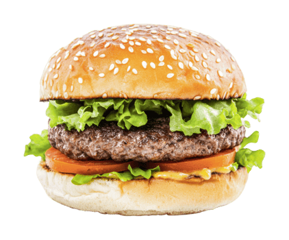 Juicy beef burger with lettuce, tomato, and sesame seed bun png
