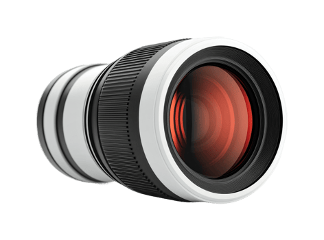 Close-up of modern camera lens with red tinted glass front element png